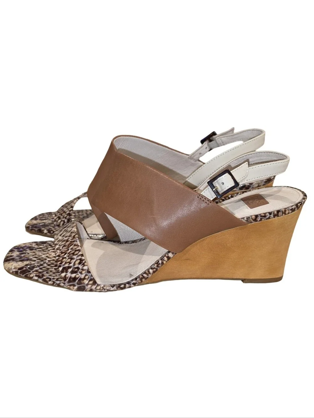 Louise et Cie Quarza Snake Print Leather Wedge Sandals wooden Heels Size 11 New